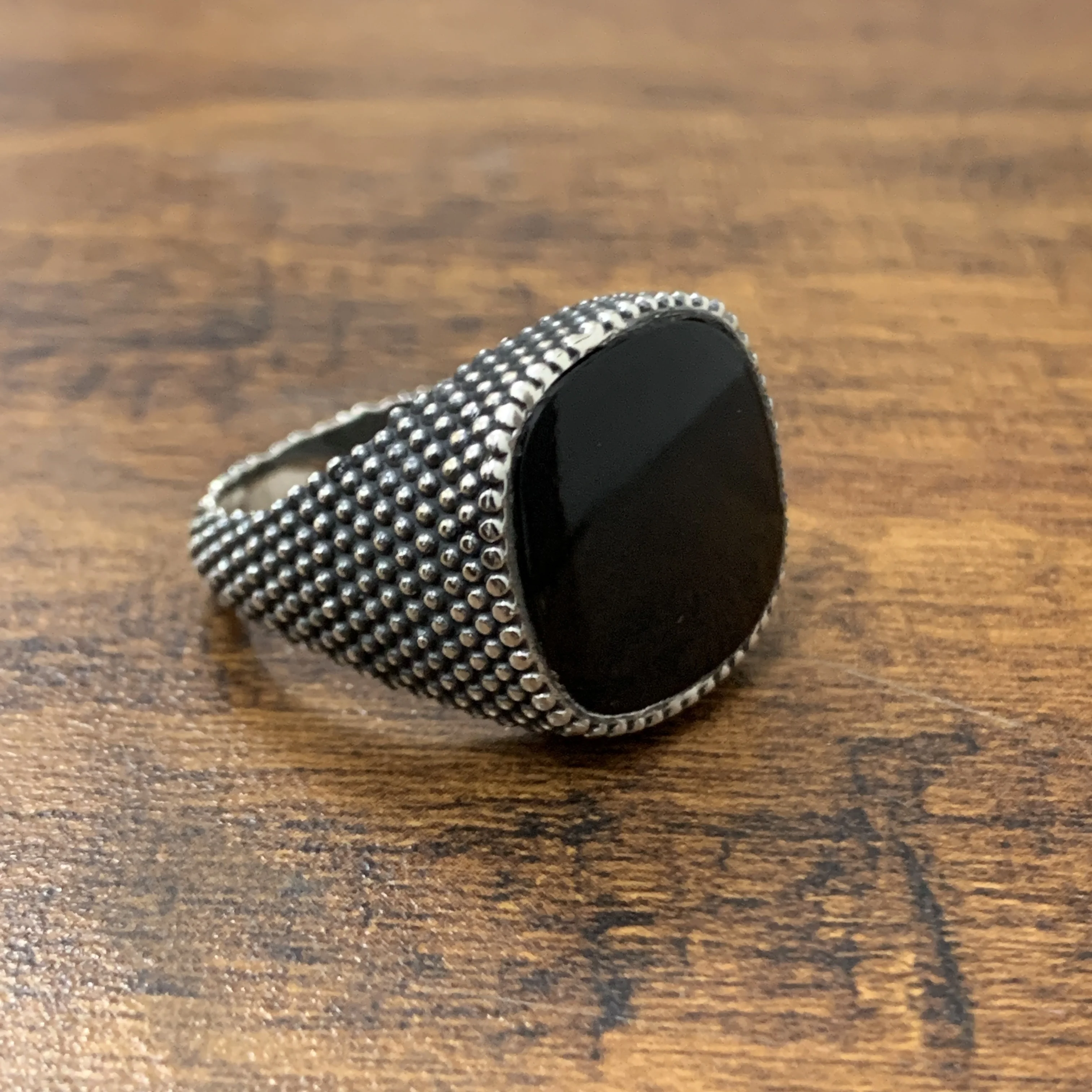 Natural Black Onyx Gemstone -Protective Stone-Detailed Ring-925 Sterling Silver-Party Wear Ring-Round Edge Shape-Wholesale Ring.