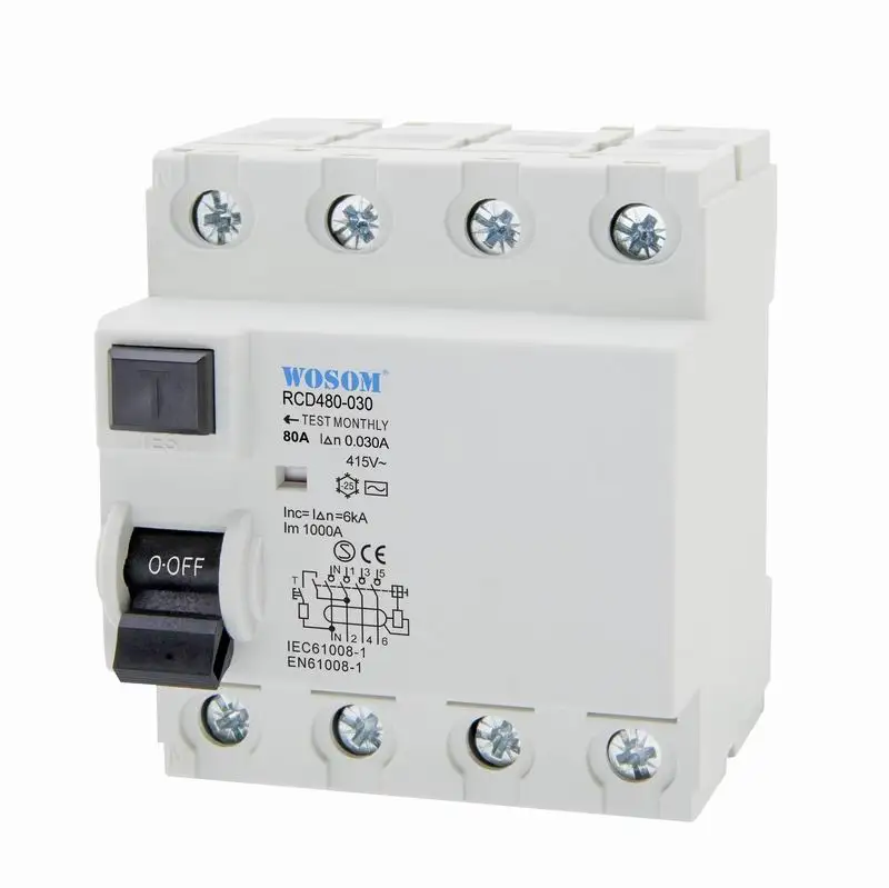 WOSOM quality favorable price RCD463-030 4Pole 63Amps 30mA rcd 330