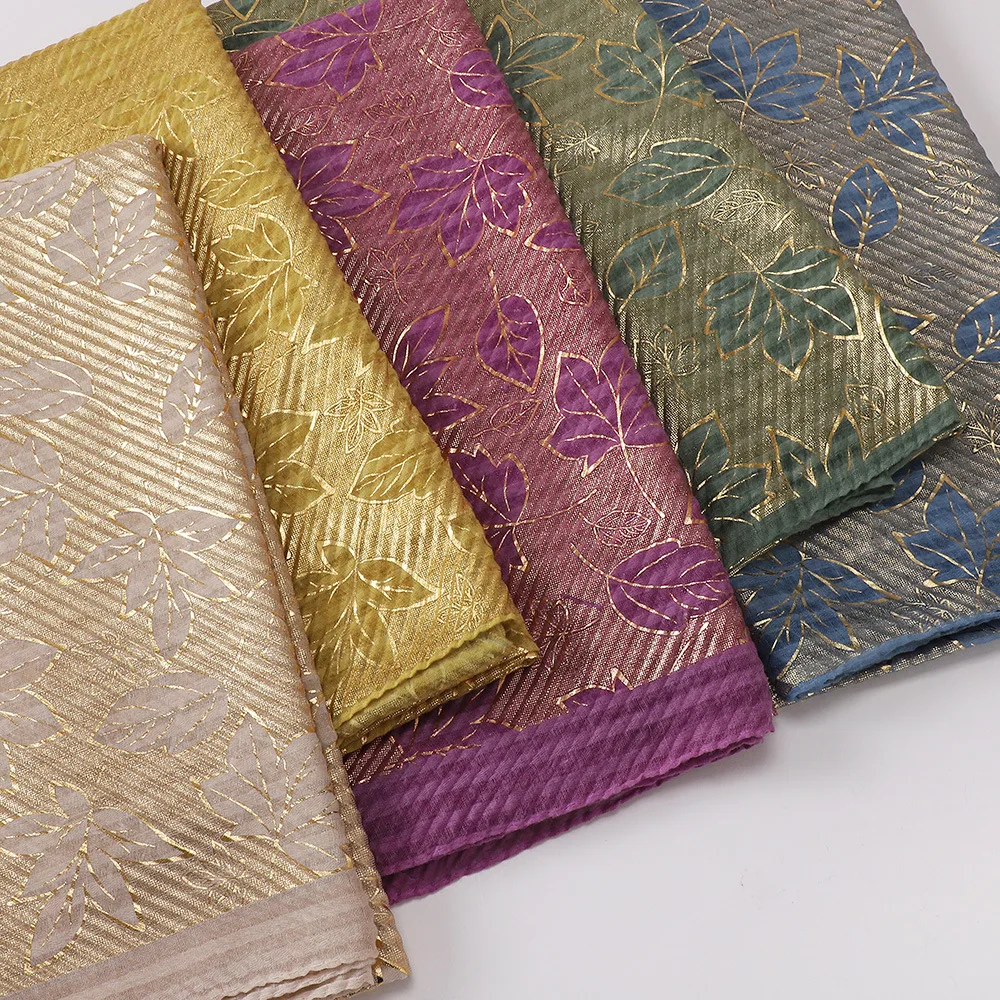 Hot Sell Premium Printed-Chiffon-Fabric Hijab Maple Leaf Embossed Scarf Tourism Vintage Chiffon Hair Scarf