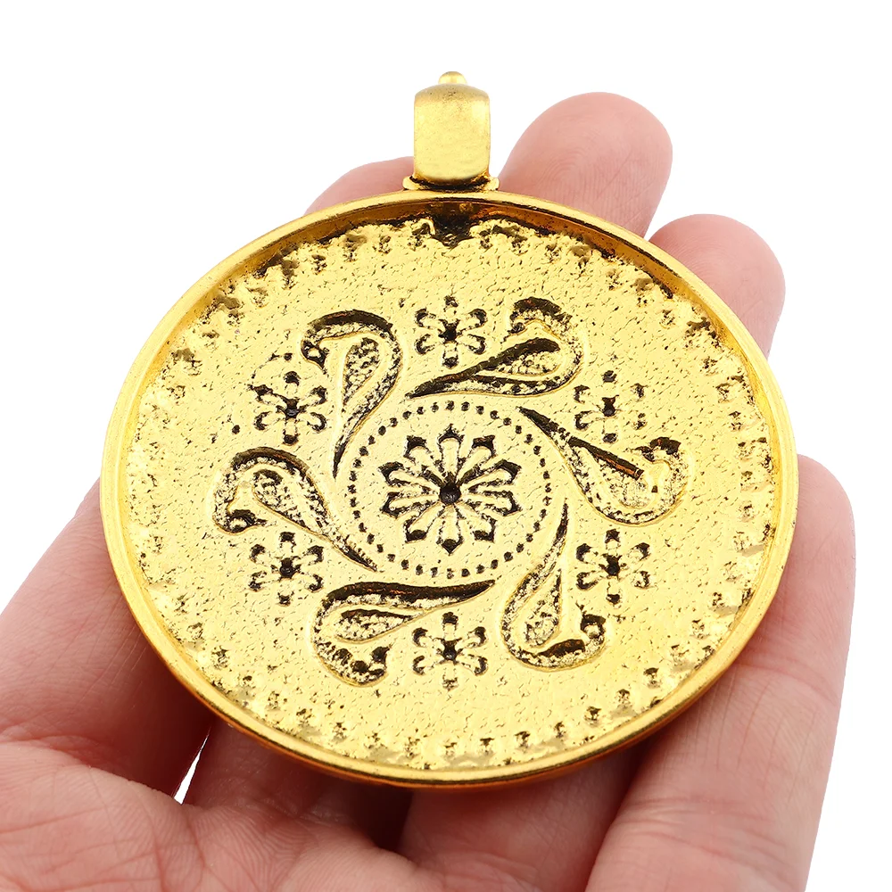 Antique Gold Plated Large Bohemia Boho Medallion Round Charms Pendants for Necklace Jewelry Making Findings 68x60mm