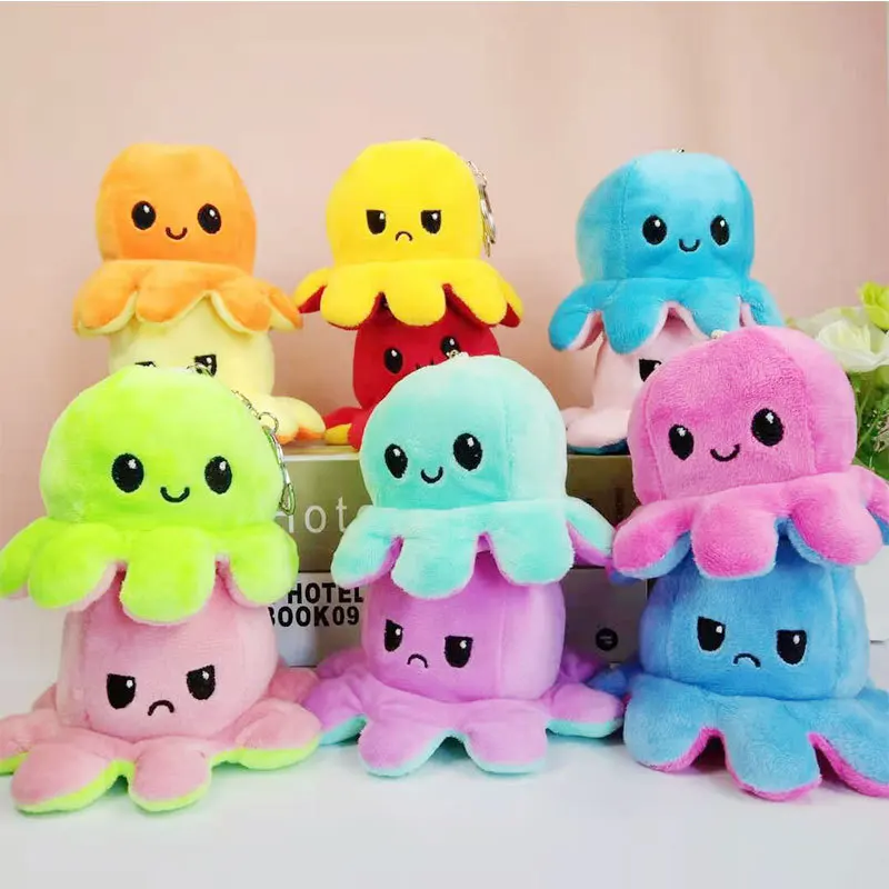 
Wholesale bag pencil case decor gift double-sided reversible octopus flip design plush keychain custom pendant octopus keychain 