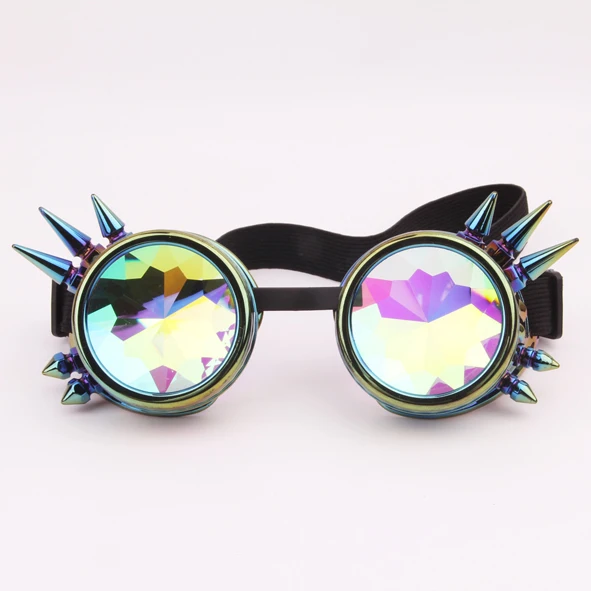Fashion Cosplay Steampunk Accessories Rainbow Color Frame Glasses Crystal Lenses Costume Kaleidoscope Goggles with Individuality