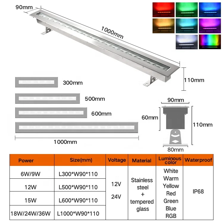 Ip68 Led Stainless Steel Underwater Light Swimming Pool Light 12W 500Mm Rectangle Underground Underwater Light