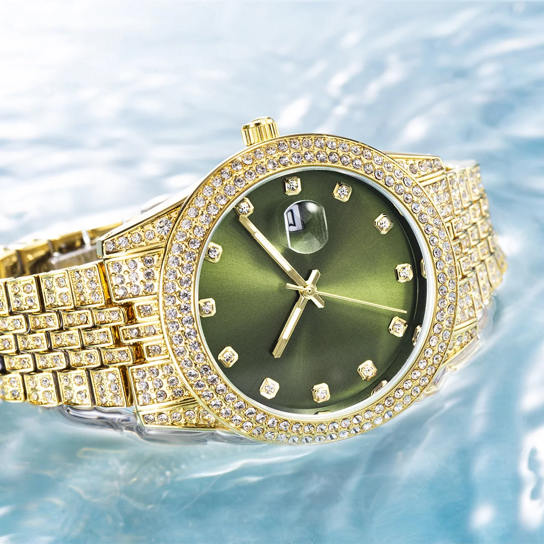 New Iced Out Watch Bling Bling Watch Quartz Gold Hip Hop Wrist Watches With Micro Pave Cz Stainless Steel Wristband Clock Hours