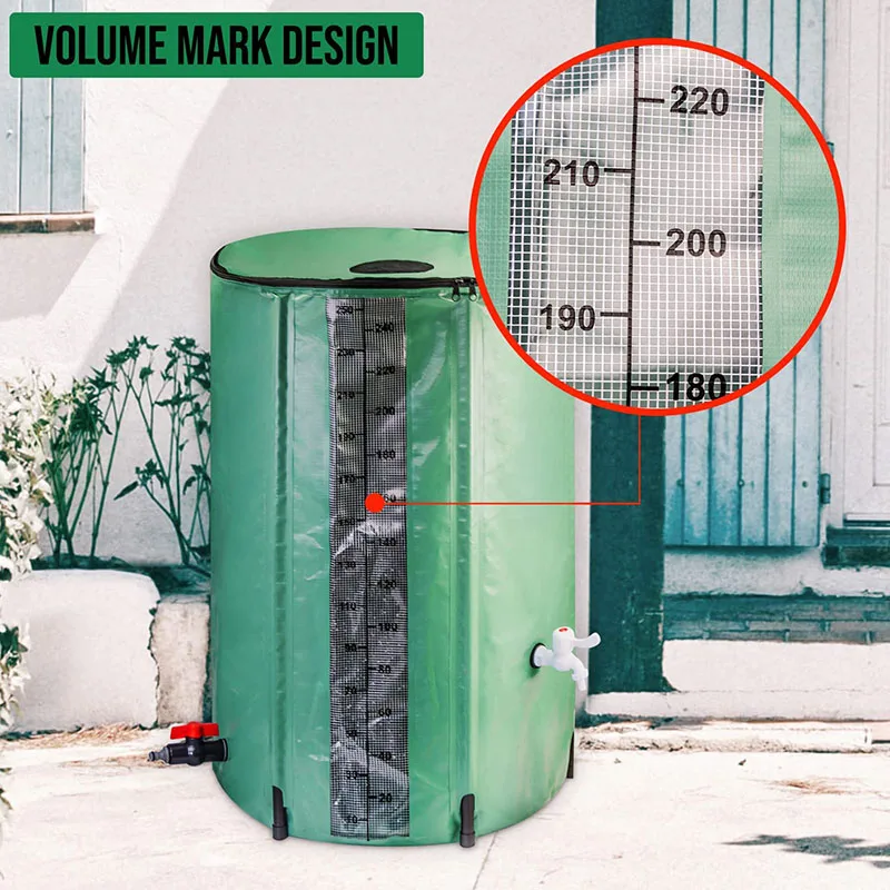 Collapsible Rain Barrel,Portable Water Storage Tank With Volume Marker,Filter Faucet,66 Gallons