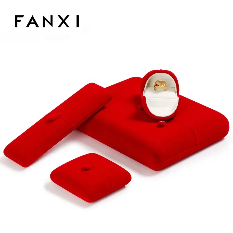 FANXI Elegant Wholesale Red Velvet Jewelry Boxes For Ring Necklace Bracelet Holder Gift  jewellery Packaging Box