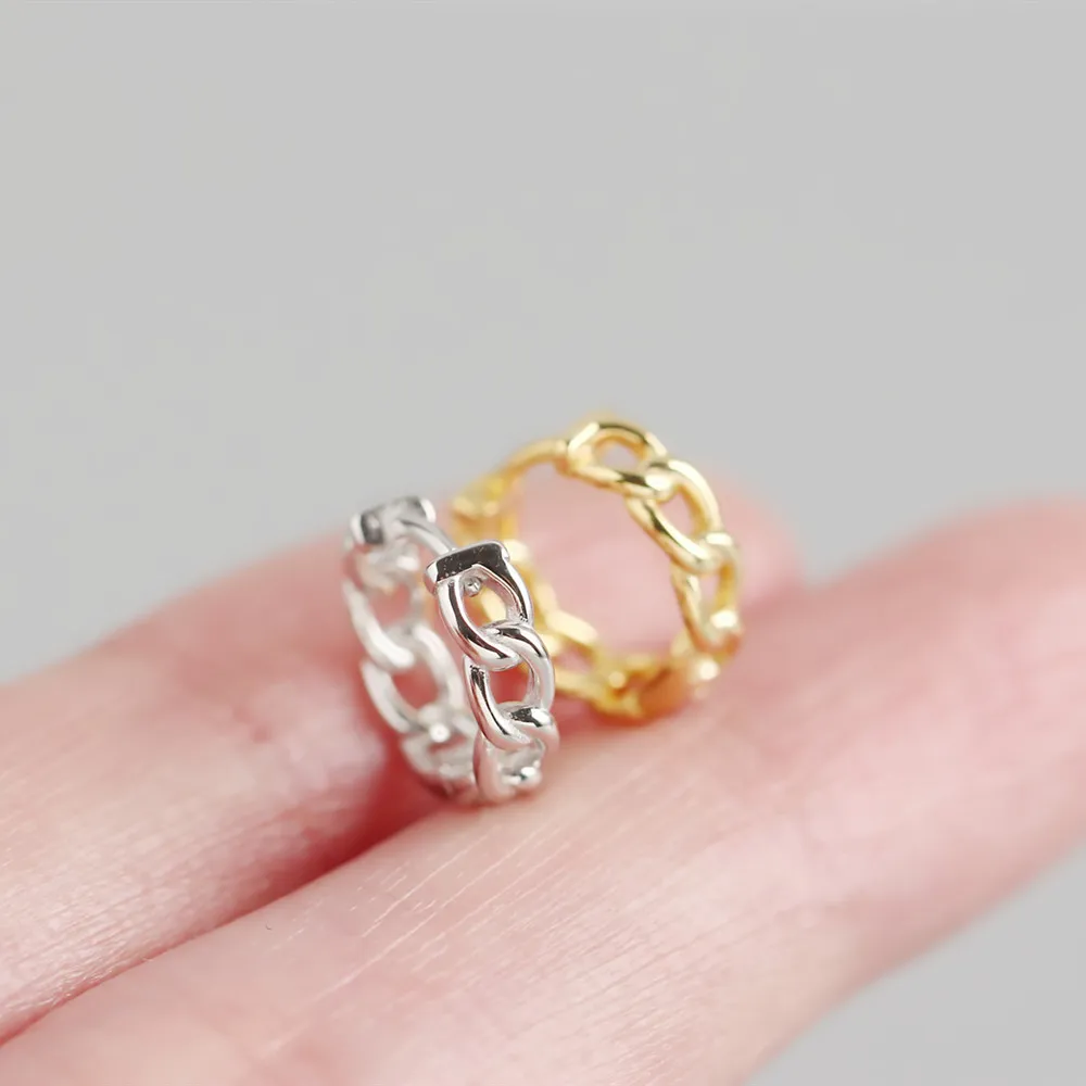 Fine Jewelry 925 Sterling Silver Earrings Fashion Link Chain Charms 18k Gold Plated Hoop Earrings for Women