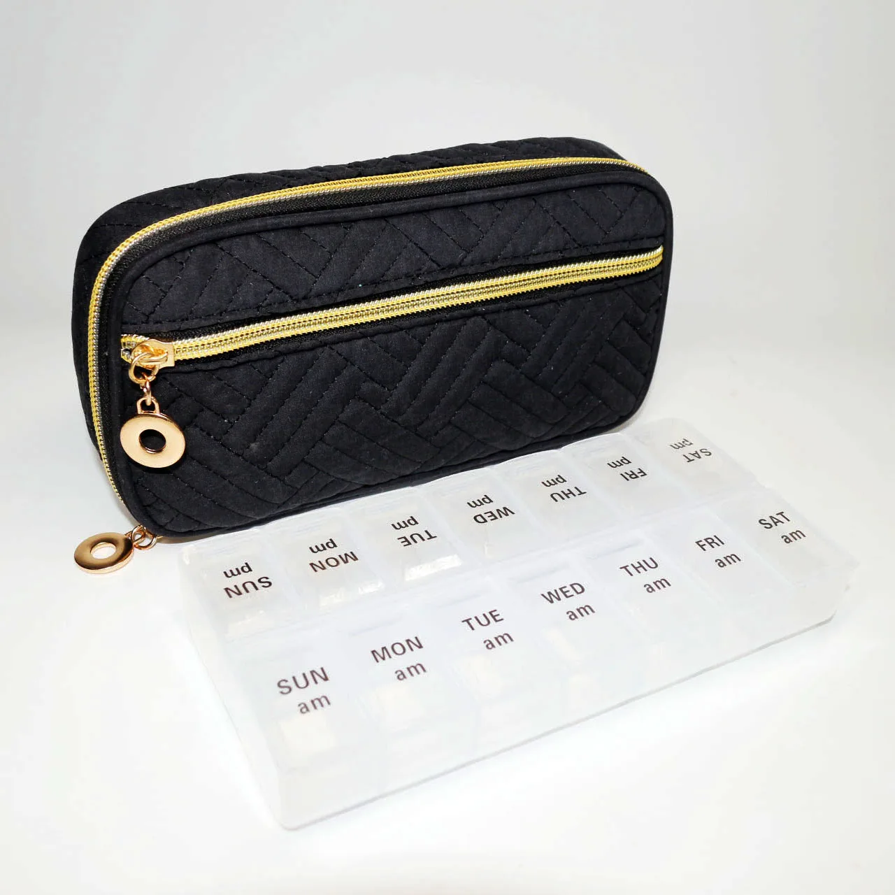 Quilted Cotton Weekly Travel Pill Organizer 2 Times A Day Fashion Dairy Pill Organizer Bag to Hold Vitamin Fish Oil Supplement