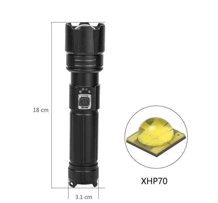 strong power XHP70.2 Zoom Security Flashlight 5 Modes Powerbank flashlight xhp 70 with usb adapter