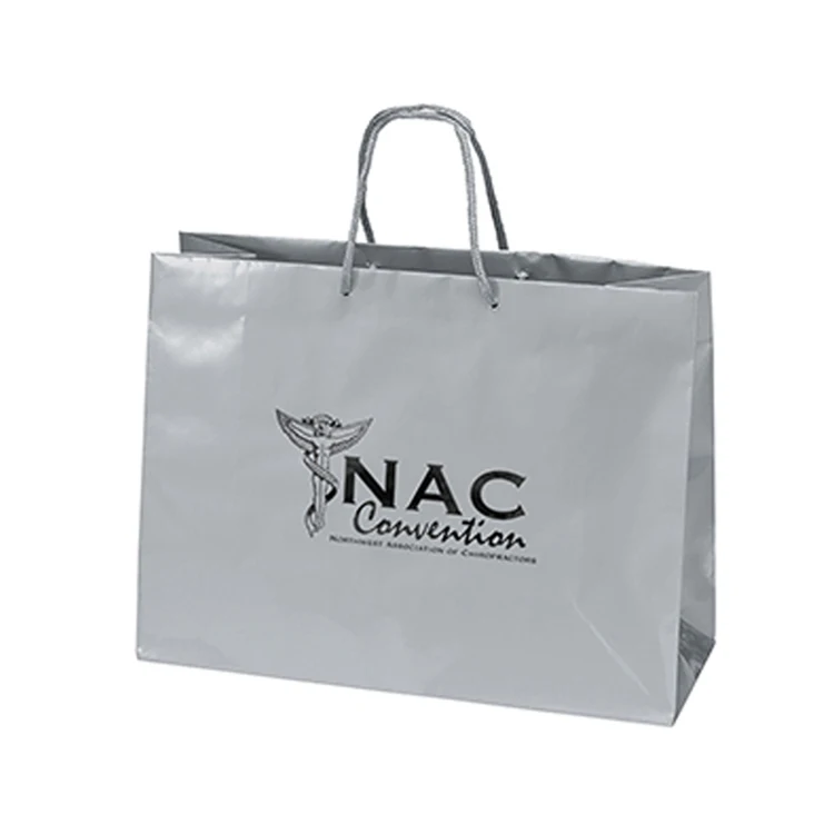 laminated eurotote paper bag with matching macrame handles