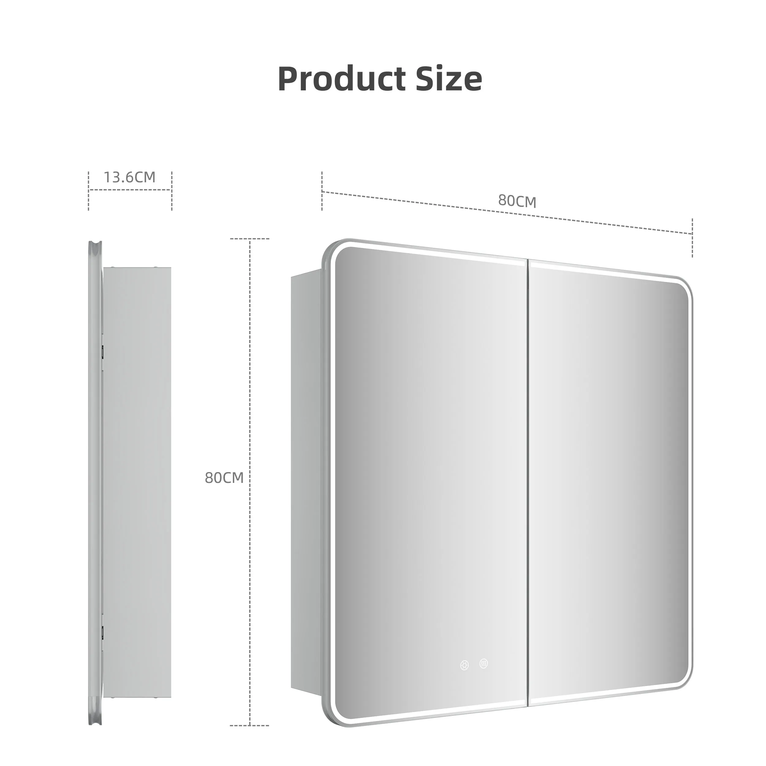 Modern 800mm Smart Touch Surface Mount Frontlit Anti Fog Washroom Medicine Toilet Led Lights 2 Door Mirror With Cabinet Bathroom