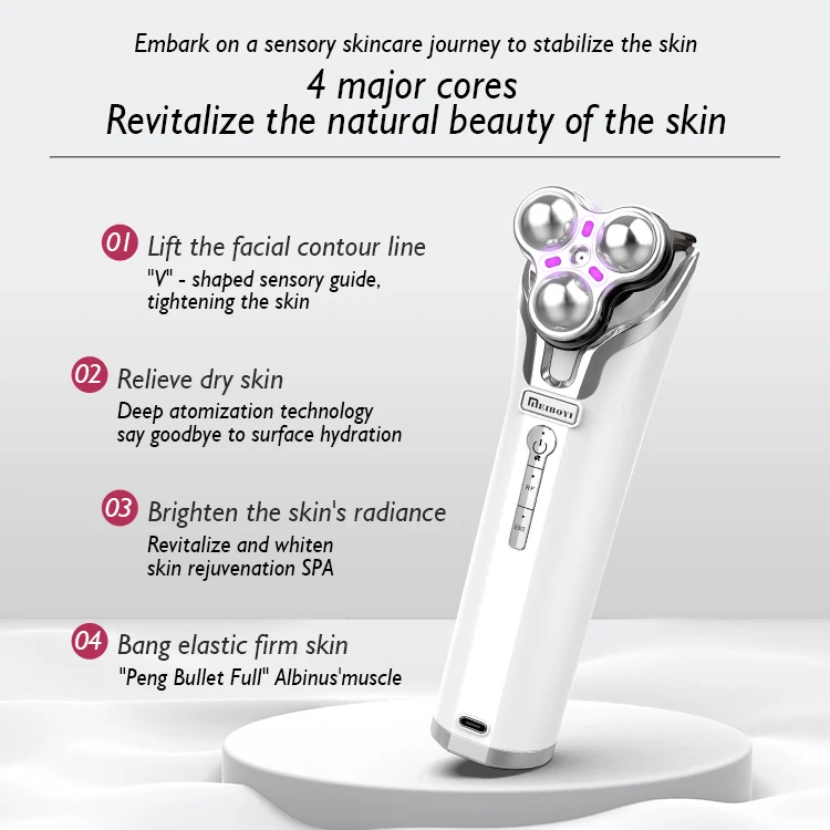 Meiboyi 3 in 1 EMS Microcurrent Heating Oxygen Nano Mist Gun Facial Wrinkle Removing Tightening Beauty Face Massager Home use