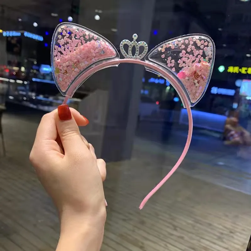 Cute Sequins Quicksand Crown Transparent Sequin Bow Headband Crown Baby Princess Bright Head Band