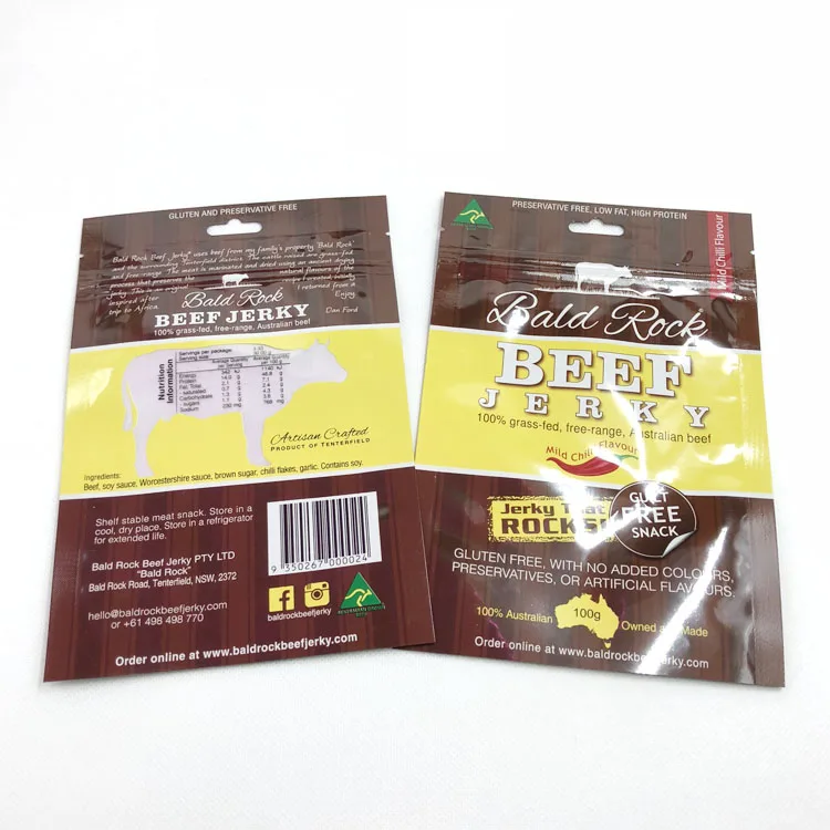 Custom Food Grade Stand Up Pouch Beef Jerky Snack Packaging Bag With Zip Lock