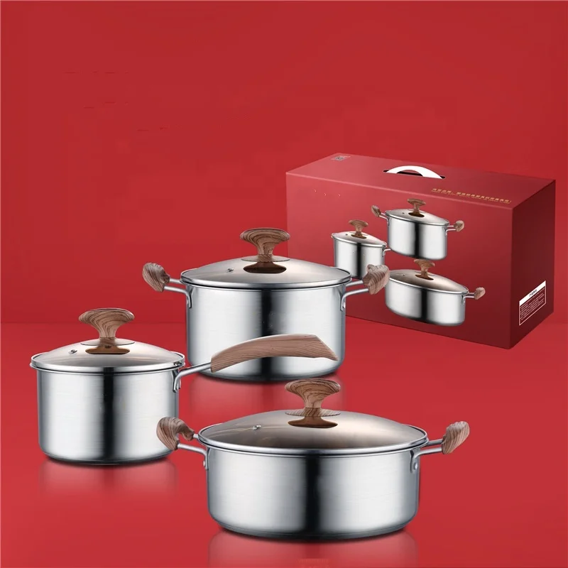6 Pcs Hot Selling Stainless steel 304 Thick panela Cookware sets Cooking Pot Set non-stick cookware with glass lid