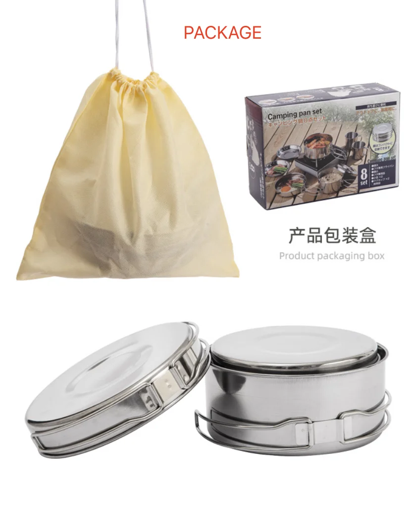 SOLO WILD  8 PCS Popular Portable Stainless Steel Picnic Food Container Camping Set for Picnic outdoor