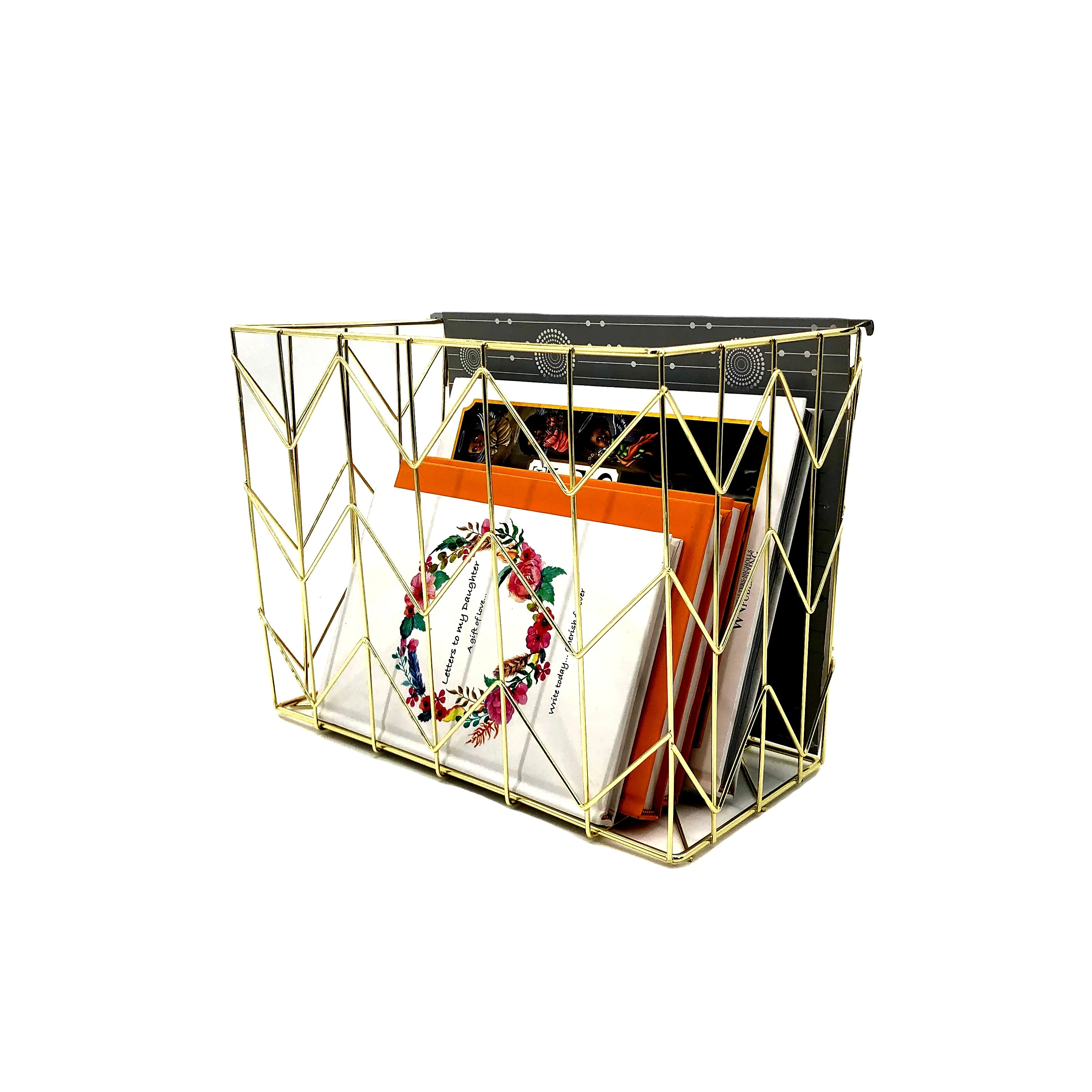 Rose Gold Wire Metal Desktop Pencil Holder Desk Organizer Office Metal Storage Rack For Office School
