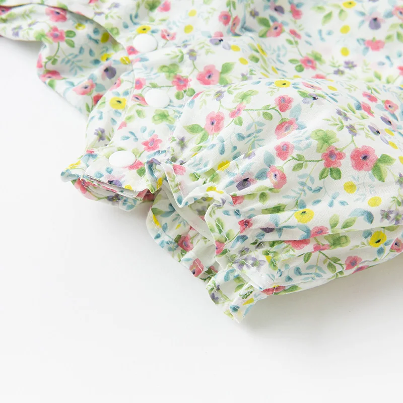 DBM17767 dave bella summer new born baby girls fashion floral print jumpsuits infant toddler clothes romper with a headwear