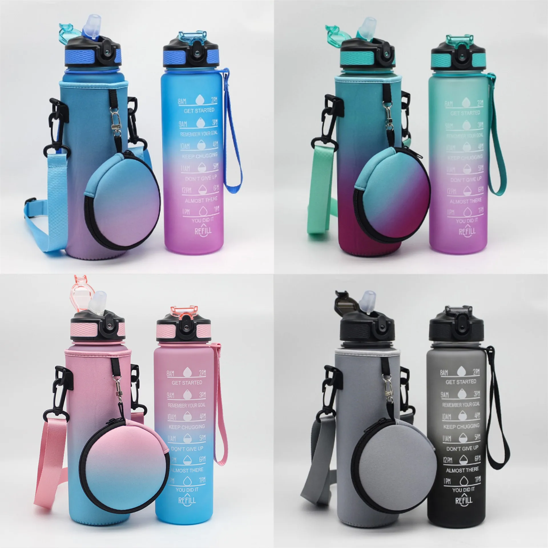 Collapsible Water Bottle Carrier Bag with Coin Purse Zipper Pouch 1000ML Cooler Bag Neoprene Cup Sleeve Bottle Holder with Strap