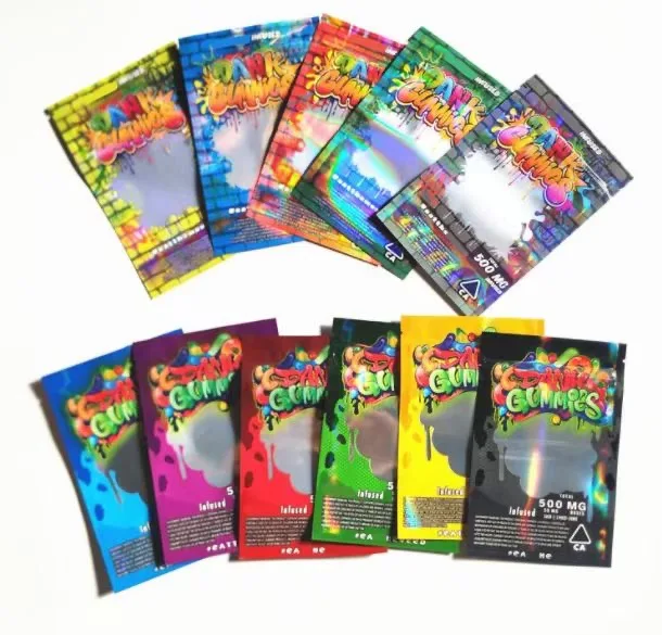 
Ready to Ship Newest 11 Designs 500mg Dank Gummies Mylar Bags Gummies Edible Packaging Bags Weed Gummy Bags 