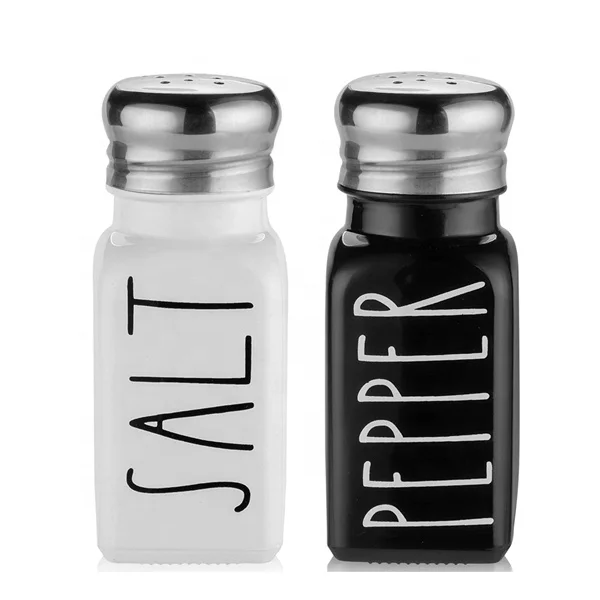 Farmhouse Style Colored Glass Salt and Pepper Shaker Set with Stainless Steel Lids for Home Restaurants