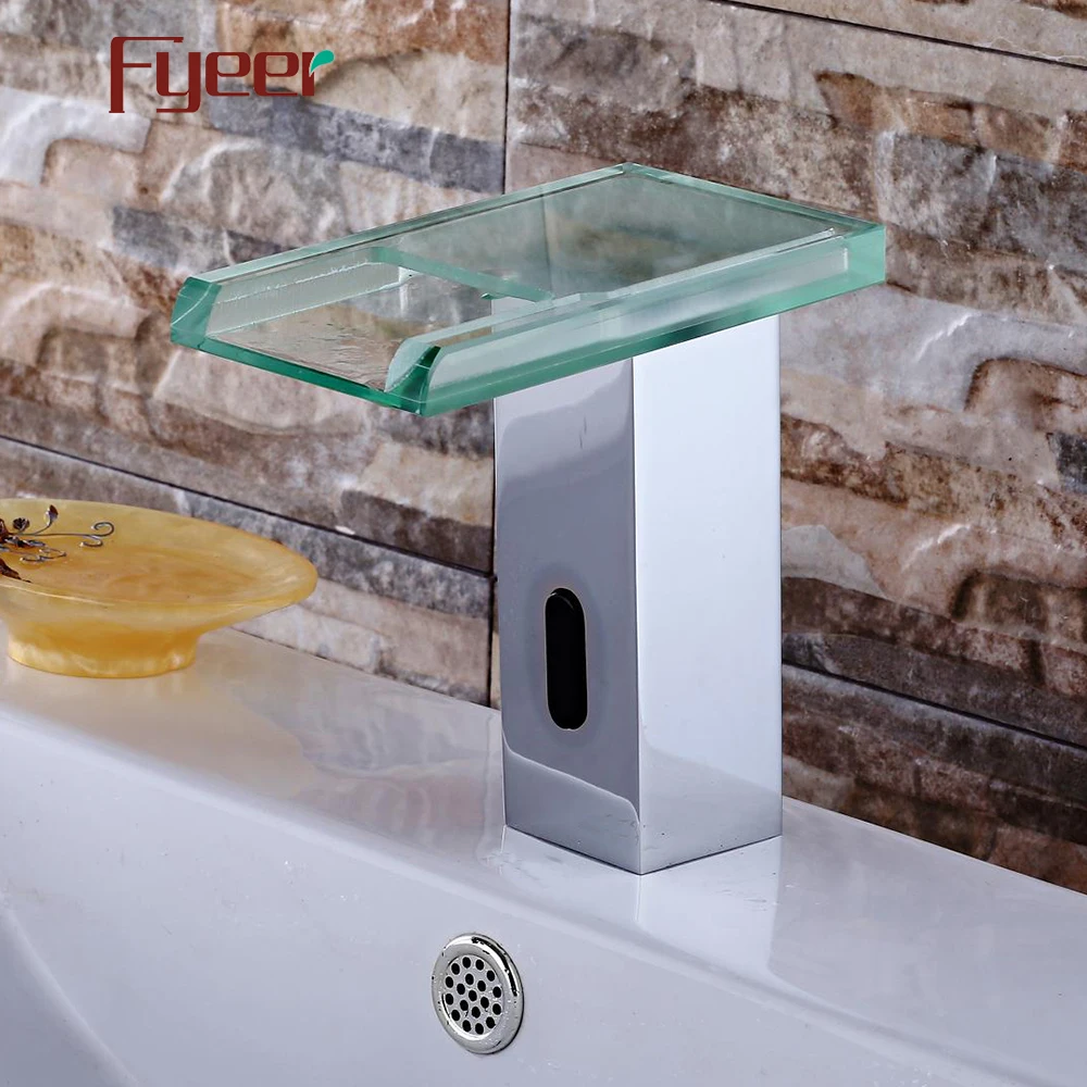 Fyeer 2015 New Attractive Hydro Power Glass Spout Waterfall Touchless Automatic Led Sensor Faucet