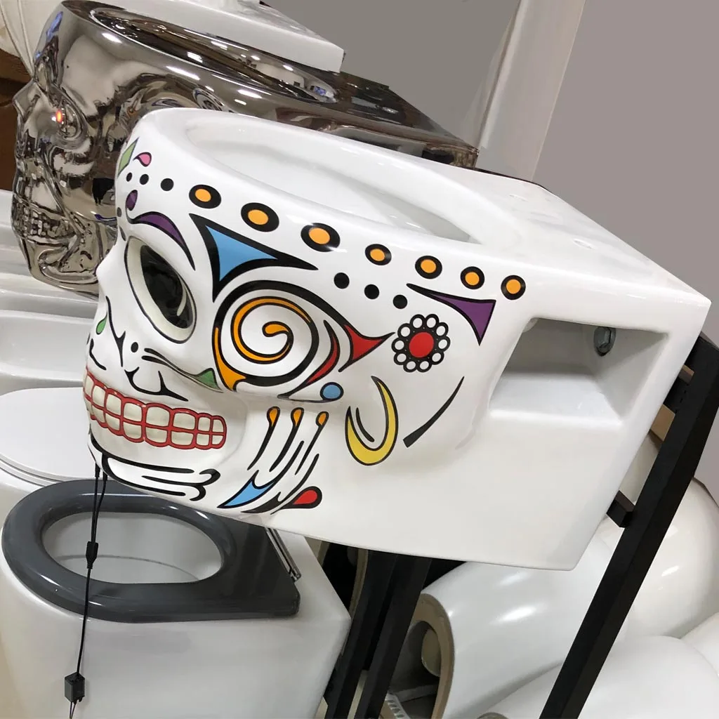 skull shaped toilet sensor jets  lamp toilette smart LED urine home bar closet salon sanitary wall mounted bidet urinal hang pot