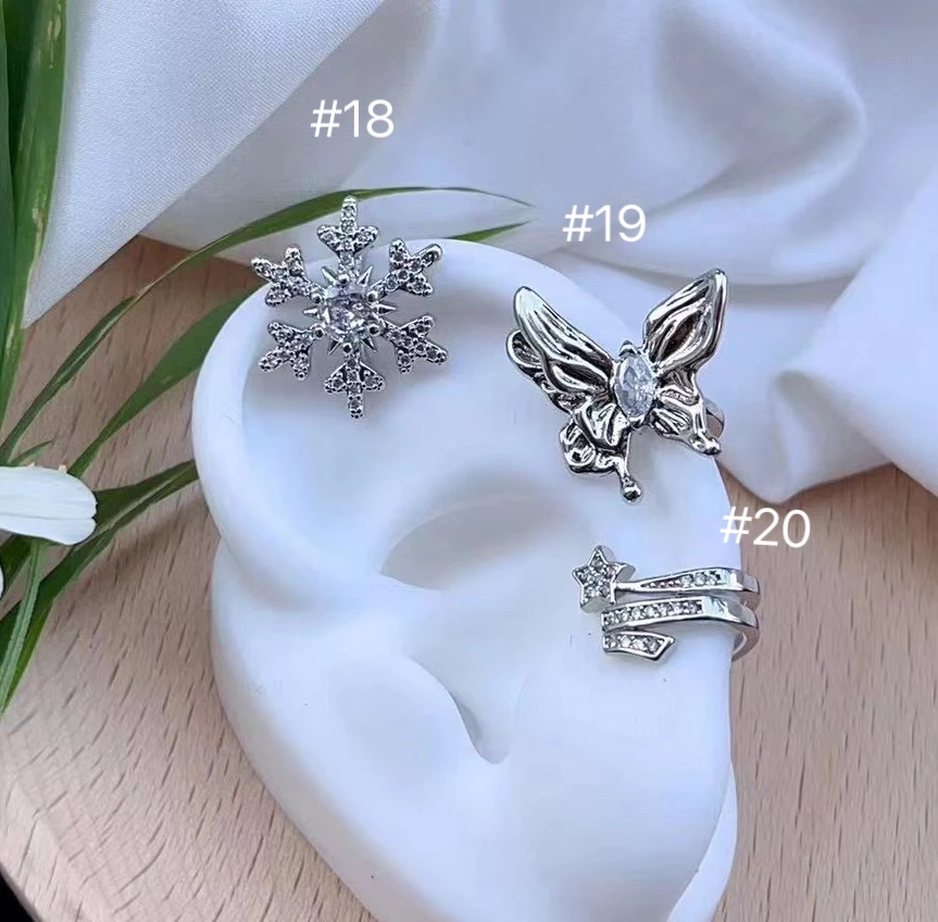 charmzeal 0.9$ each pair Wholesale silver plated mini earrings cuff ear earring piercing simple earring jewelry design for lady