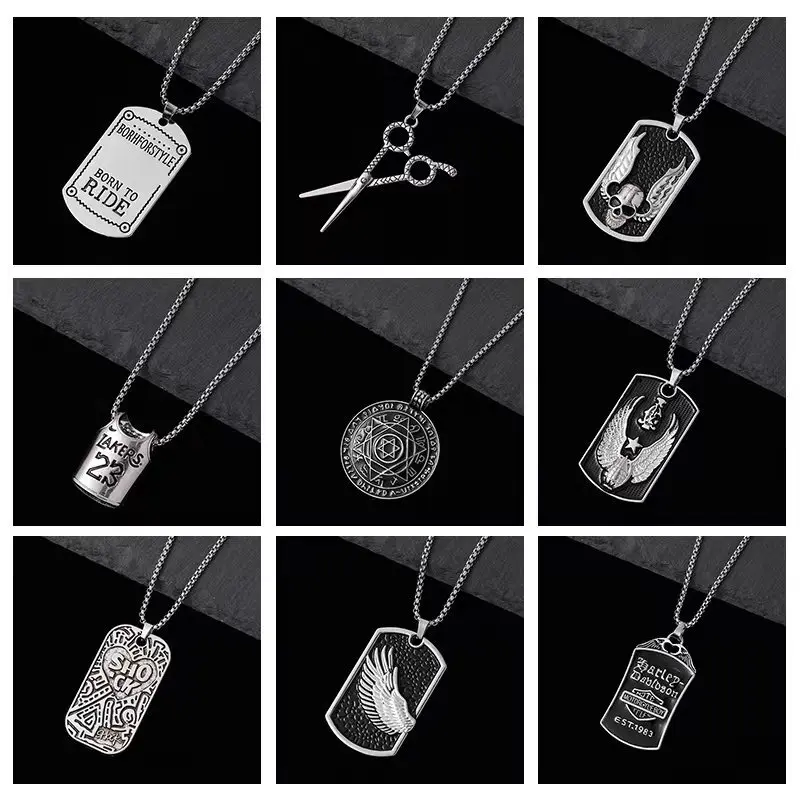 Black Custom Necklace Writing Jewelry Vintage Men Hip Hop Pendants Stainless Steel Punk Pendants