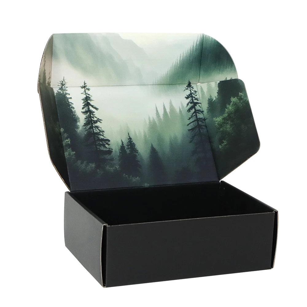 Double Side Color Printing Corrugated Cardboard E-commerce Black Foldable Mailing Box