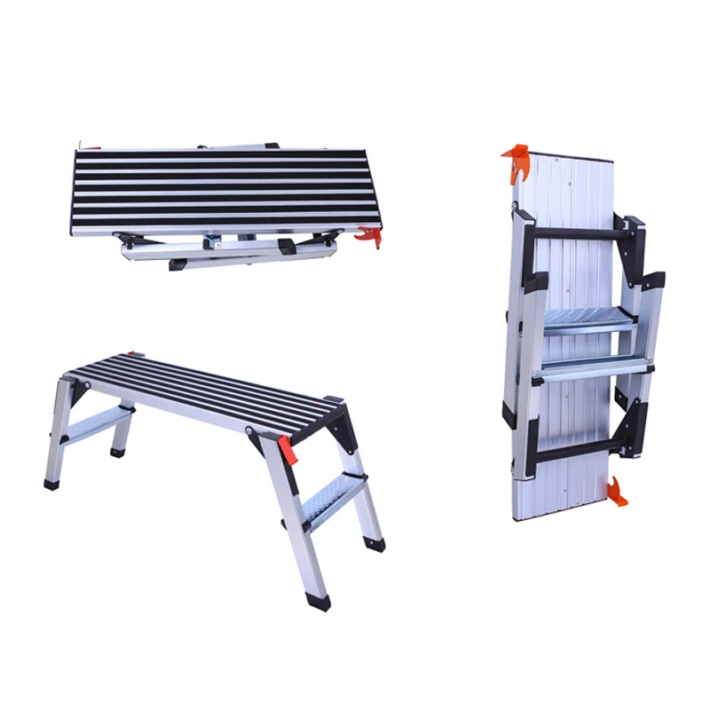 Movable Ladder Working Platform Ladder Folding Step Ladder Car Wash Aluminum EN131 OEM Household Silver Modern