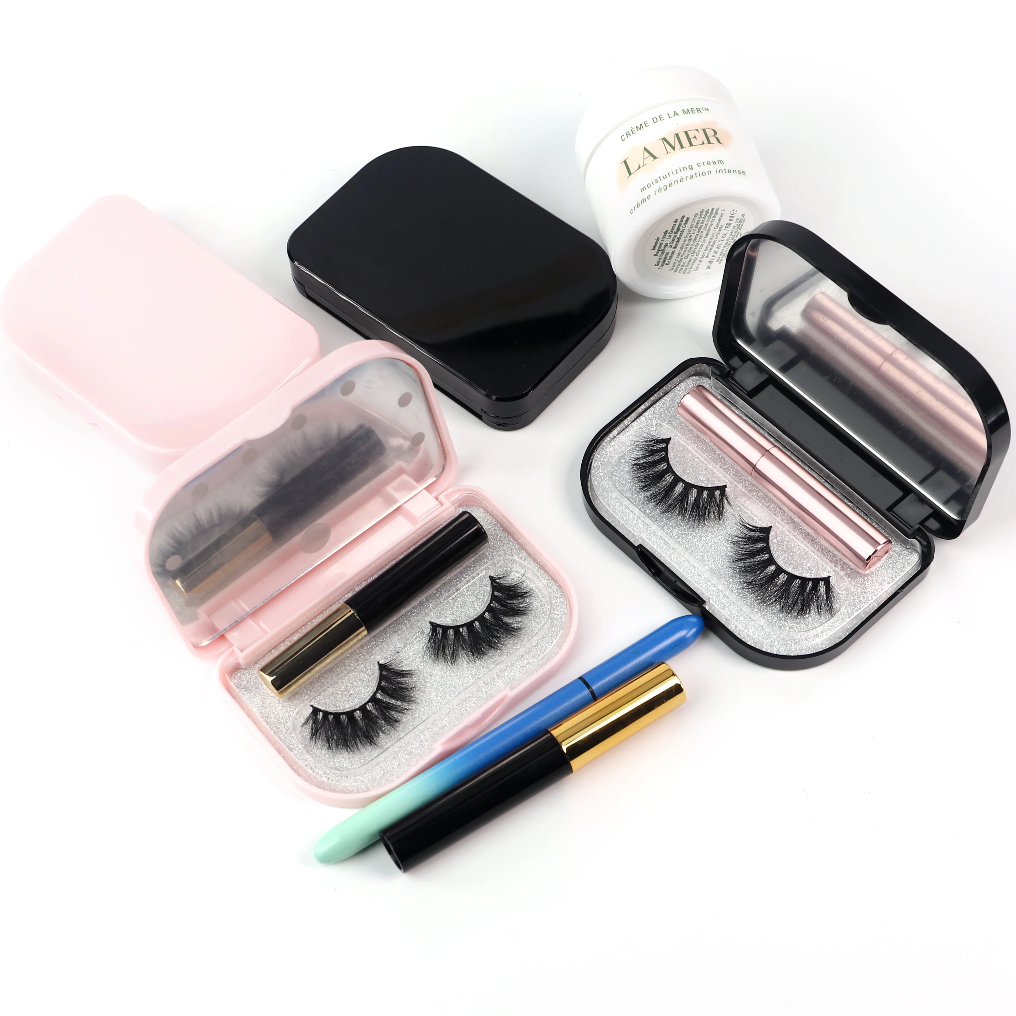 3d/5d/6d mink lashes mini suitcase packaging box lash box packaging empty black eyelashes packaging box with mirror
