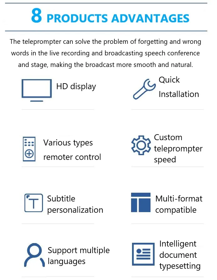 Broadcast camera teleprompter for news broadcasting with 24 inch high brightness display enterprises level tripod