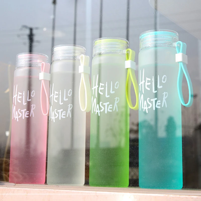 400ml/450ml Portable Design Self Cleaning  Frosted Borosilicate Glass Drinking Water Bottle Outdoor