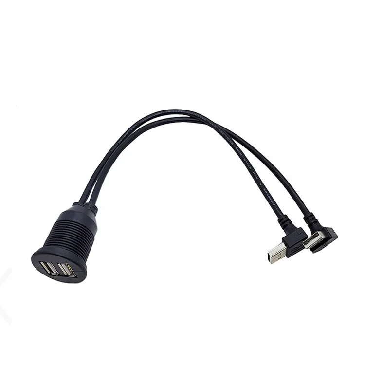 dual USB 2.0  extension cable angle male to female Flush Mount Socket Extension car aux usb data cable