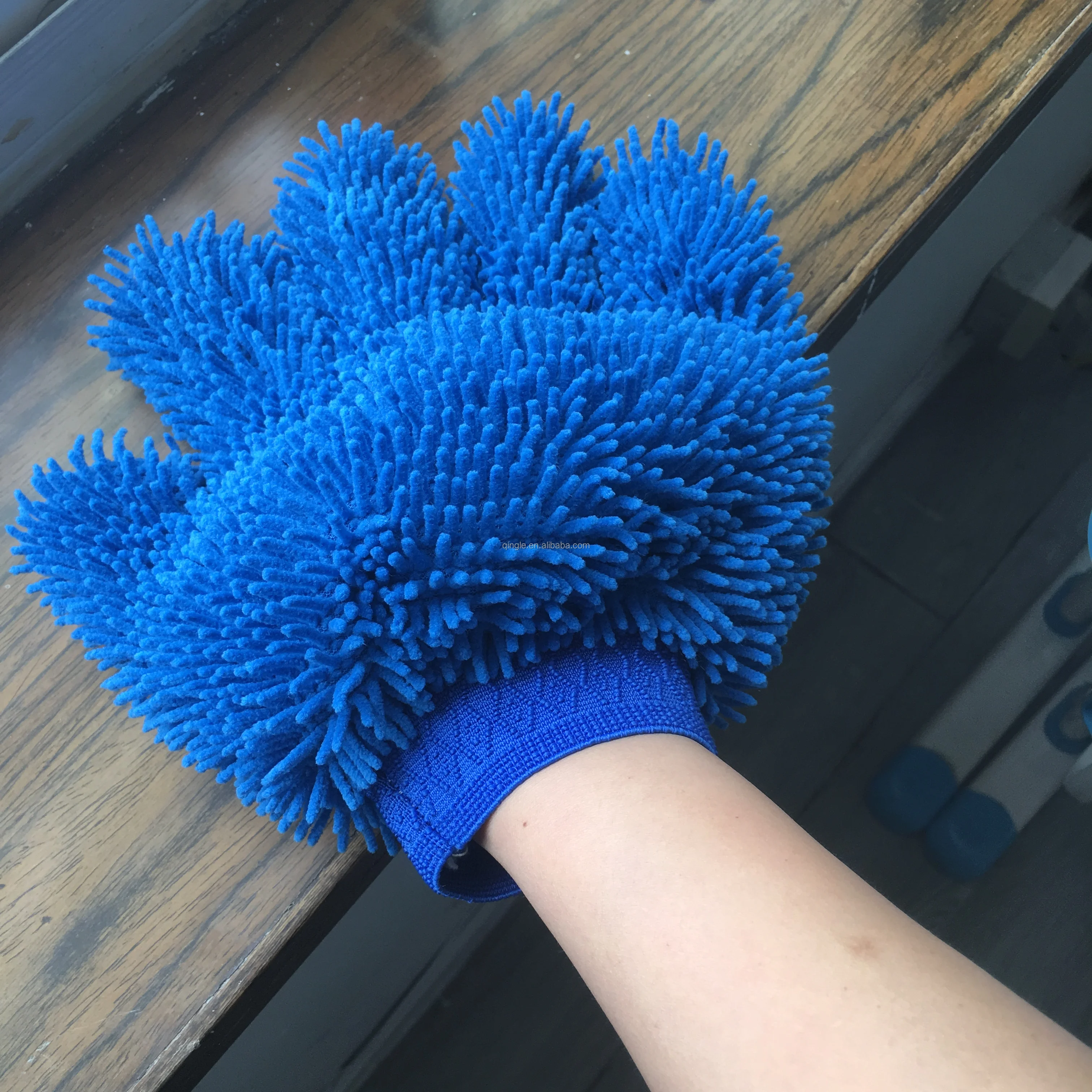 Qingle Five finger double side chenille car wash mitten  microfiber duster cleaning washing car mitt