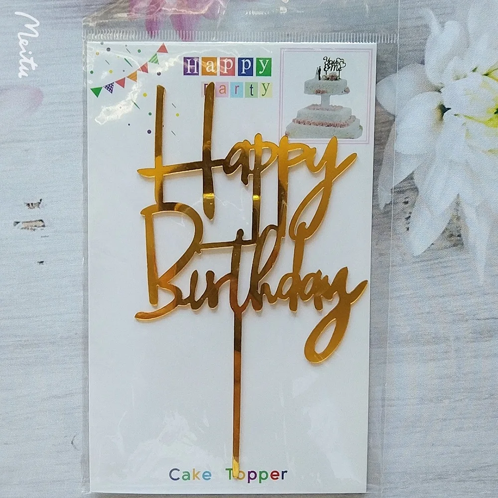 Gold acrylic cake topper cupcake happy birthday decoration Dessert Cake Decoration Cake Toppers