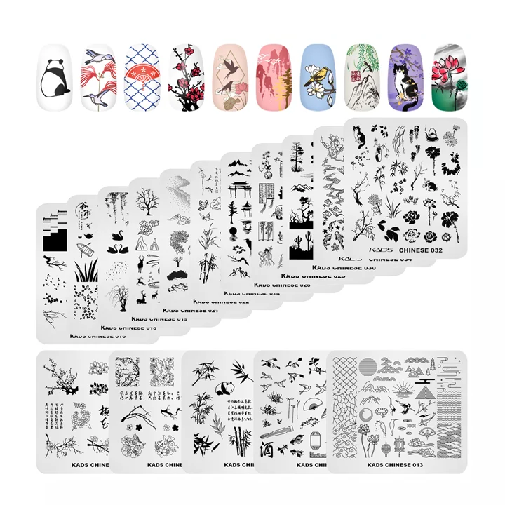 34 Types Chinese Style Nail Stamp Plate Lotus Plum Cherry Blossom Image Template Stamping Plates Nail Art