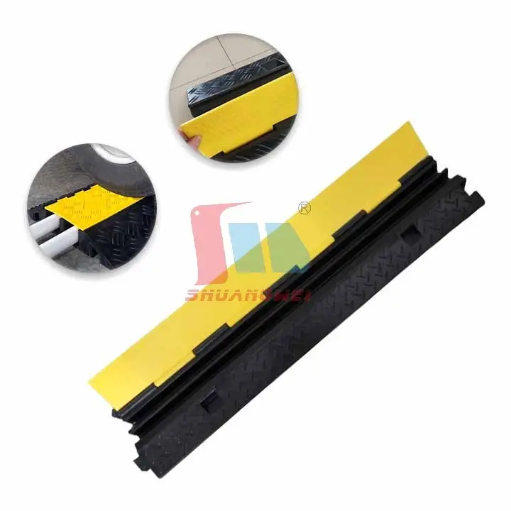1000x245x45mm Road Safety Traffic Incident Ramp 2 Channels Rubber Pvc Cover Sidewalk Kerb Curbside Cable Ramp Cable Protector