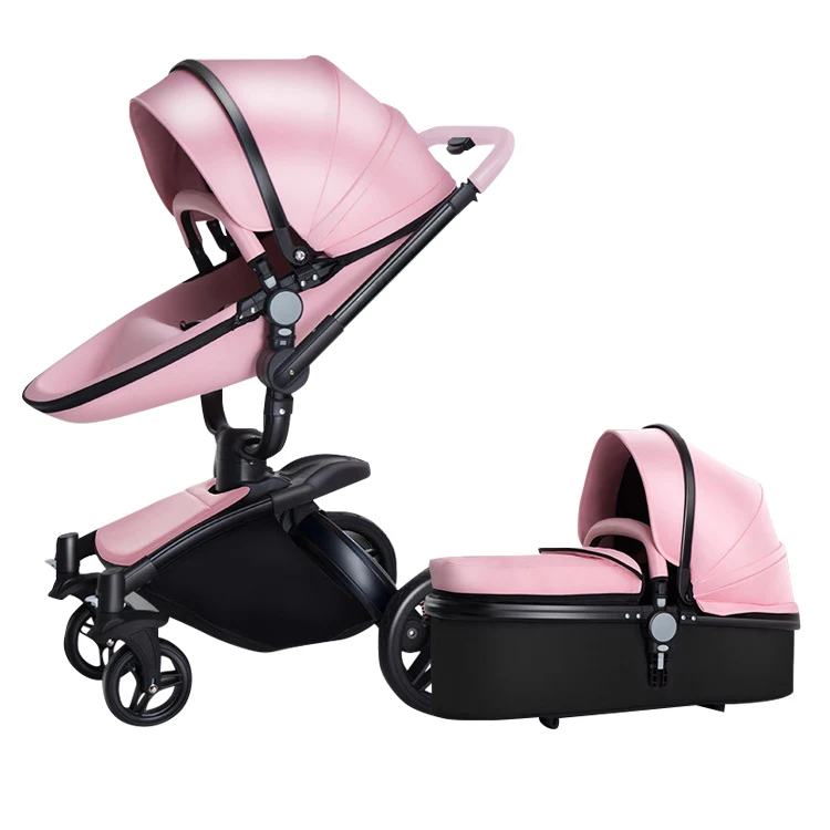 2020 wellselling aluminum frame pu leather cover travel system luxury baby stroller 2 in 1 /3 in 1