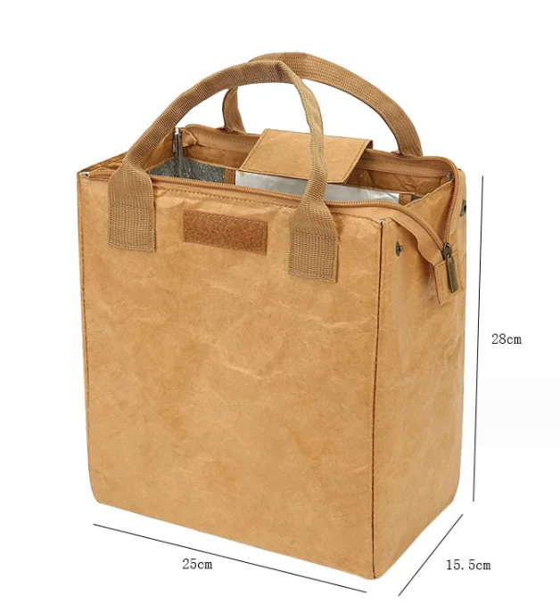 Customized Tyvek Material Lunch Cooler Bag Lunch Box Eco Friendly Washable Kraft Paper Bags 100% Leakproof Insulated Tote Bag