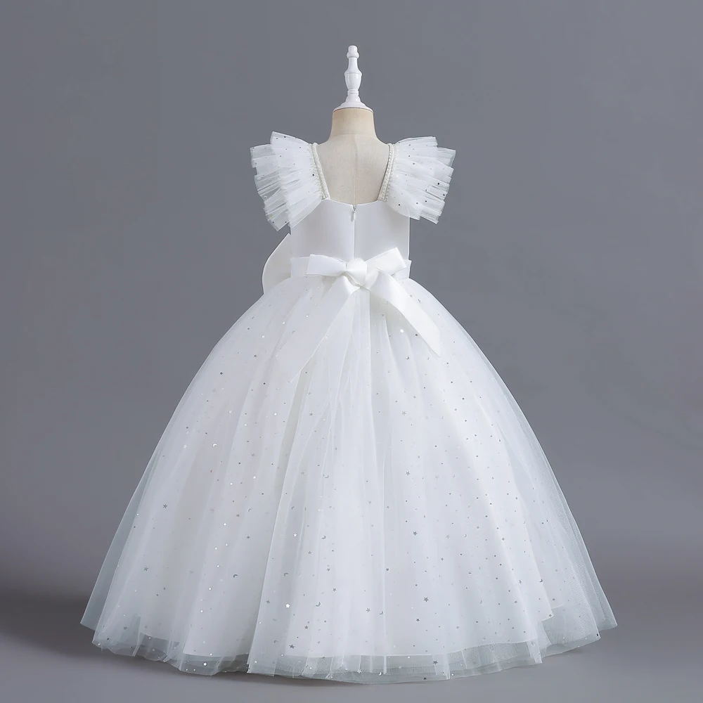 LS5505   Newest Children Long Frock Design High Quality Puffy Simple Kids Wedding Party Elegant Dress