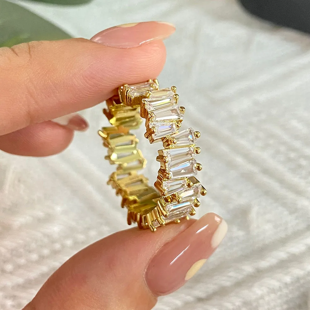 FOXI pure silver 925 gemstone ring 18k gold plated jewelry waterproof ring for men 5A cz women chunky sterling silver ring