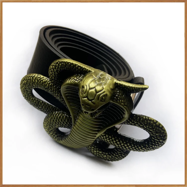 Hot Selling Zinc Alloy Material Gold and Silver 3D Cobra Shaped Tactical Belt Buckle