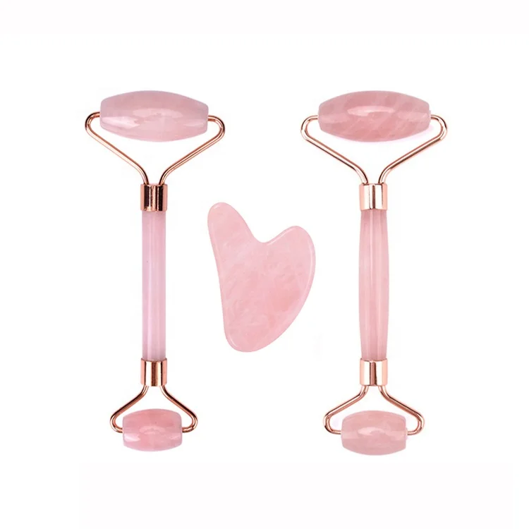 
High Quality Natural Facial Massage Absorbed Jade Roller Stand & Gua Sha Massage Personalized Jade Rose Quartz Roller 