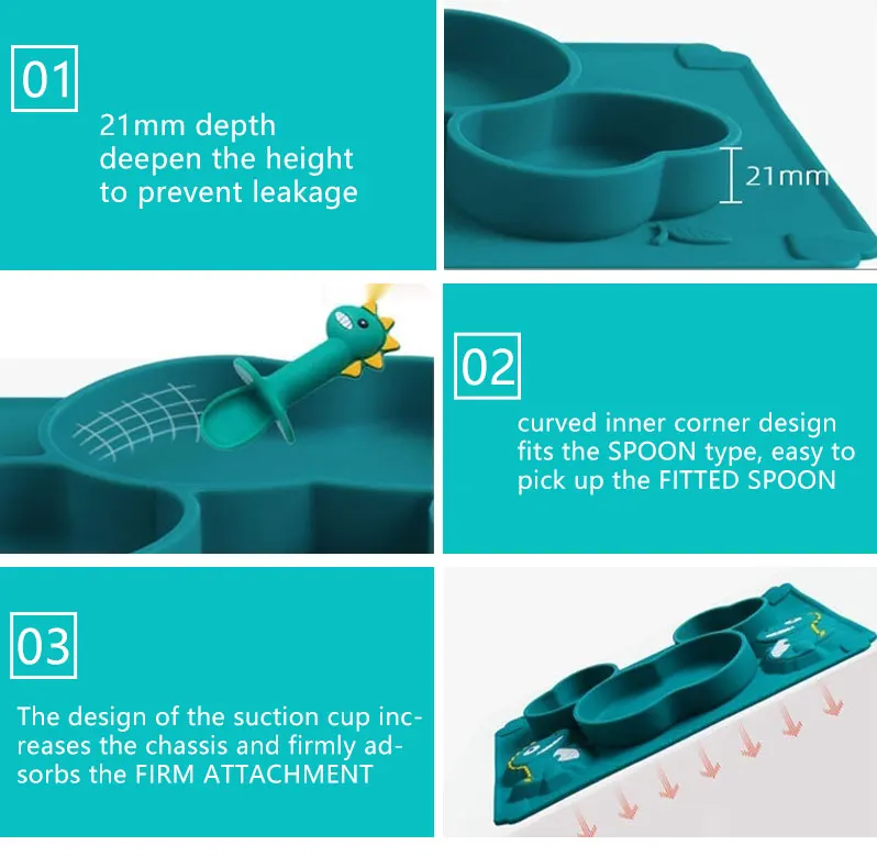 2022 hot selling Good Quality Factory Directly Baby Dinosaur Durable Toddler Plates Silicone Plate