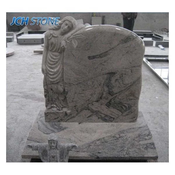 China Juparana granite headstone Standing Maria stone statue monument
