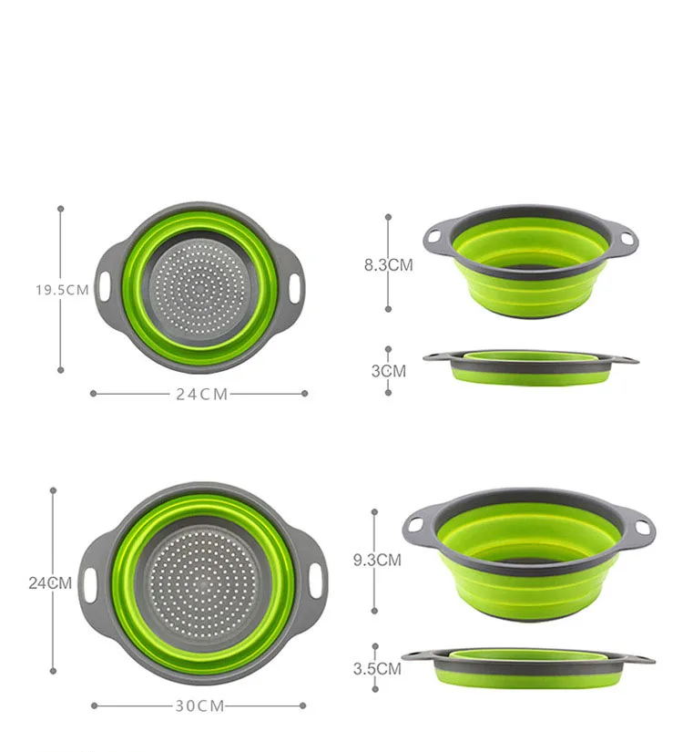 Collapsible Colander, Set of 2 Food Colander for Draining Fruits and Vegetables Silicone Kitchen Folding Water Strainer Basket
