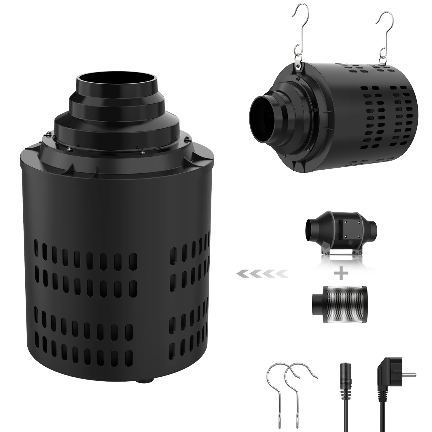 2 in 1 Ventilation System by Carbon Filter Integrate into Inline Duct Fan with Smart Controller For Grow tent Smart Growing