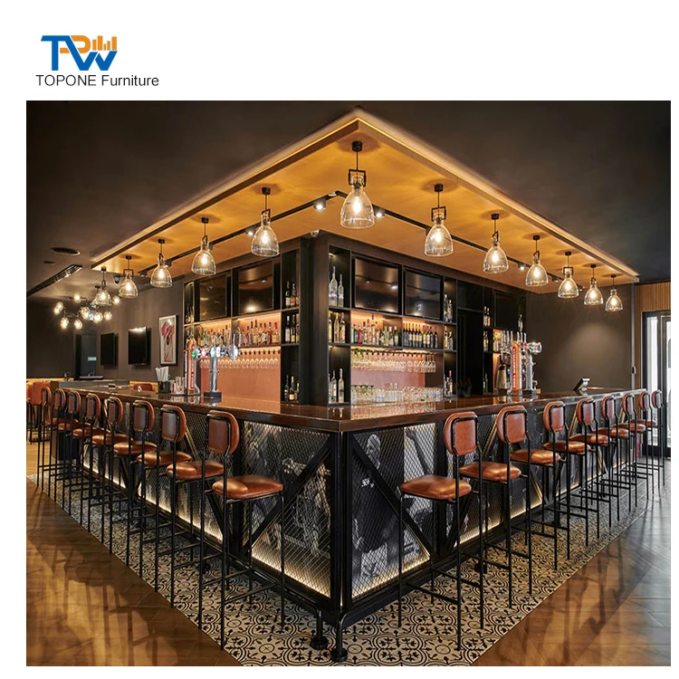 Customized Modern Luxury Bar with Metal LED Light Club Bar Counter Hotel Lounge Commercial Pub Bar Counter